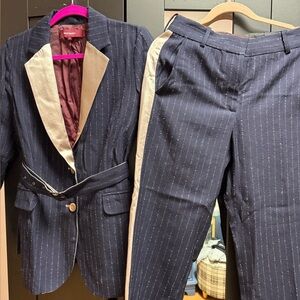Sies Marjan suit jacket pants set dark blue white pinstripe 6 S-M